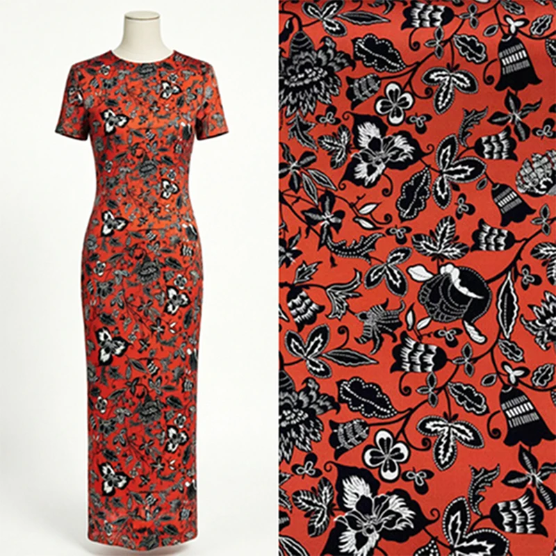 1 meter 95% Mulberry Silk 5% Spandex 20 Momme Silk Fabric Red with Flower Printed 136cm 53" wide by the yard XL433
1 meter 95% Mulberry Silk 5% Spandex 20 Momme Silk Fabric Red with Flower Printed 136cm 53" wide by the yard XL433