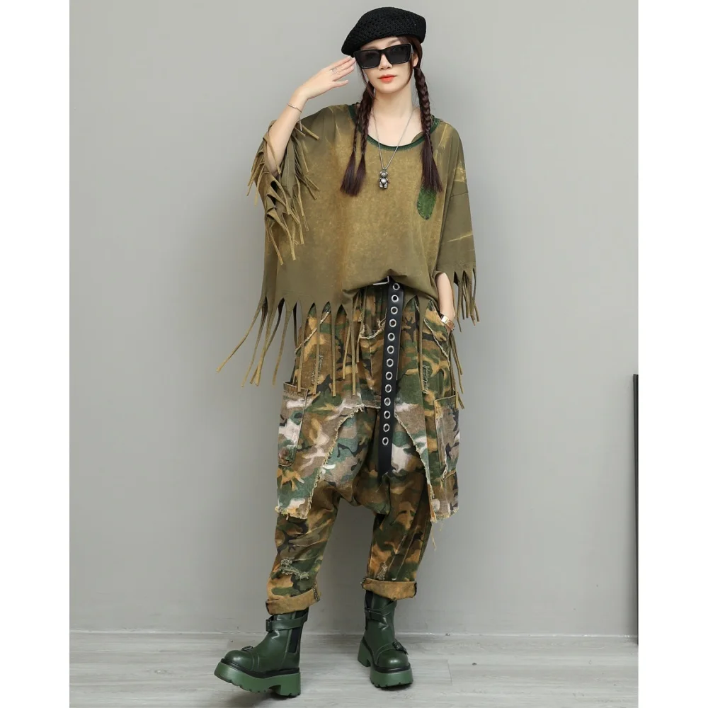 Trendy Cool Fashion Suit Women 2026 Summer Distressed Tassel Short-sleeve T-shirt + Faux Two-piece Loose Denim Baggy Jeans XY84
Trendy Cool Fashion Suit Women 2026 Summer Distressed Tassel Short-sleeve T-shirt + Faux Two-piece Loose Denim Baggy Jeans XY84