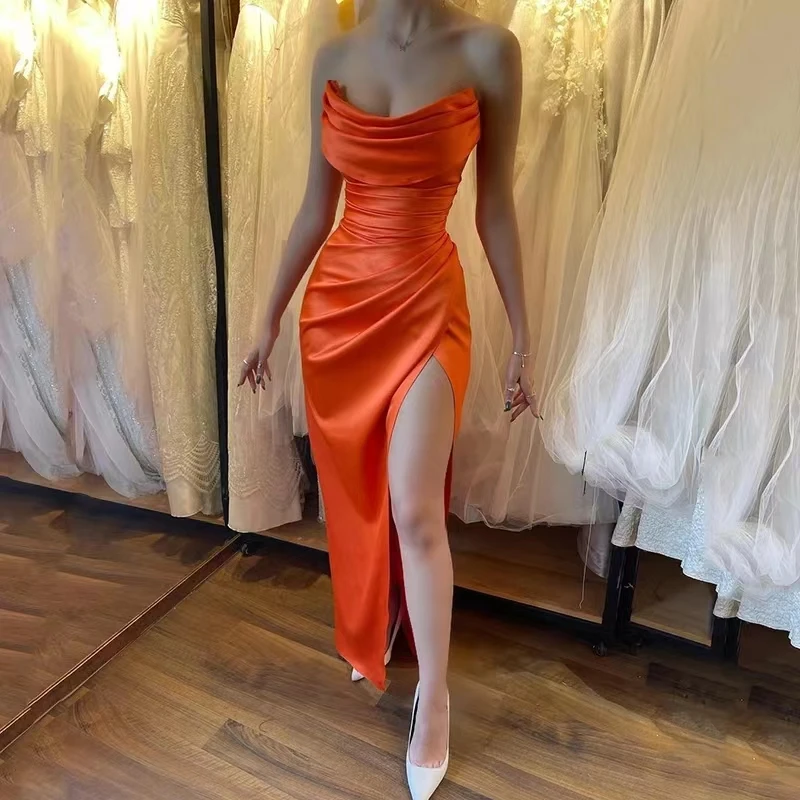 2024 Simple Royal blue/orange Satin Strapless Mermaid Evening Dresses Pleats Women Prom Gowns Sexy Side Split Formal Party Dress
2024 Simple Royal blue/orange Satin Strapless Mermaid Evening Dresses Pleats Women Prom Gowns Sexy Side Split Formal Party Dress