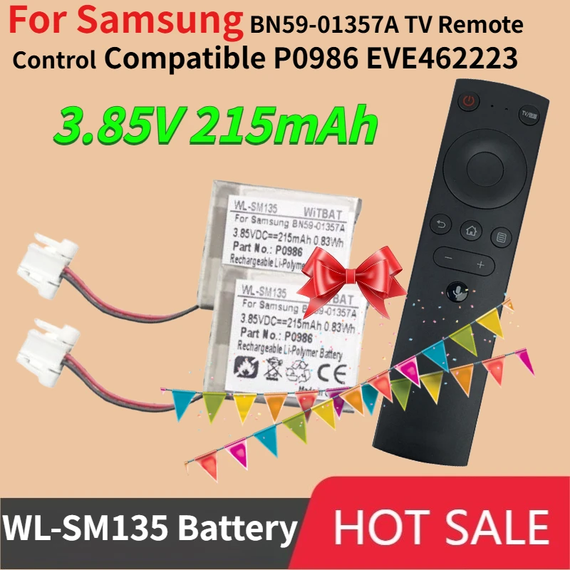 3.85V 215mAh WL-SM135 Battery for Samsung BN59-01357A TV Remote Control Compatible P0986 EVE462223 Rechargeable Batteries
3.85V 215mAh WL-SM135 Battery for Samsung BN59-01357A TV Remote Control Compatible P0986 EVE462223 Rechargeable Batteries