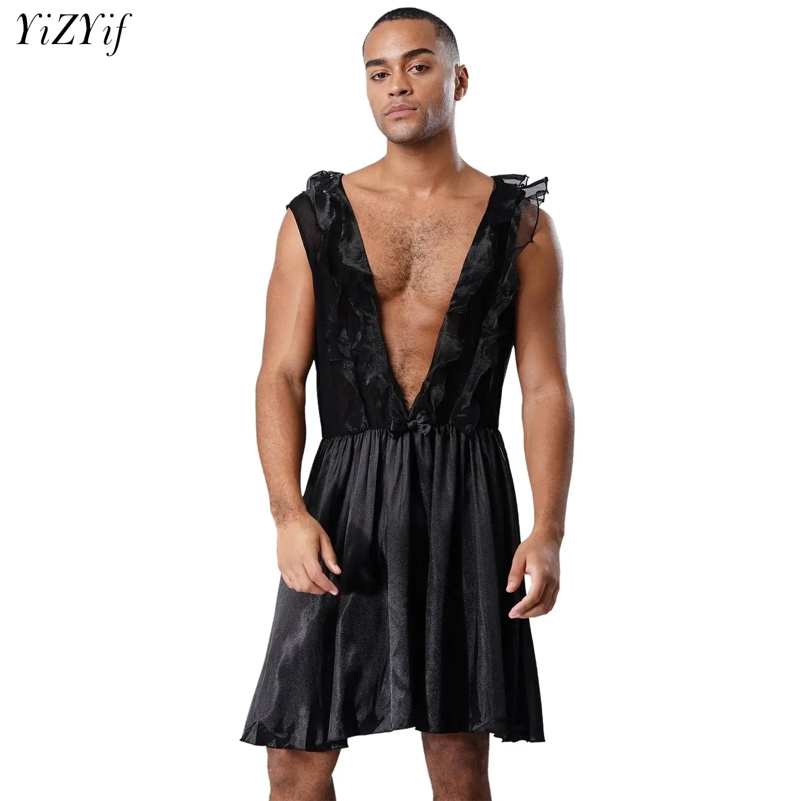 Mens Sexy Satin Sleep Dress Deep V Neck Sleeveless Ruffle Sheer Maid Mini Dresses Sissy Crossdress Nightdress Nightwear Clubwear 
Mens Sexy Satin Sleep Dress Deep V Neck Sleeveless Ruffle Sheer Maid Mini Dresses Sissy Crossdress Nightdress Nightwear Clubwear