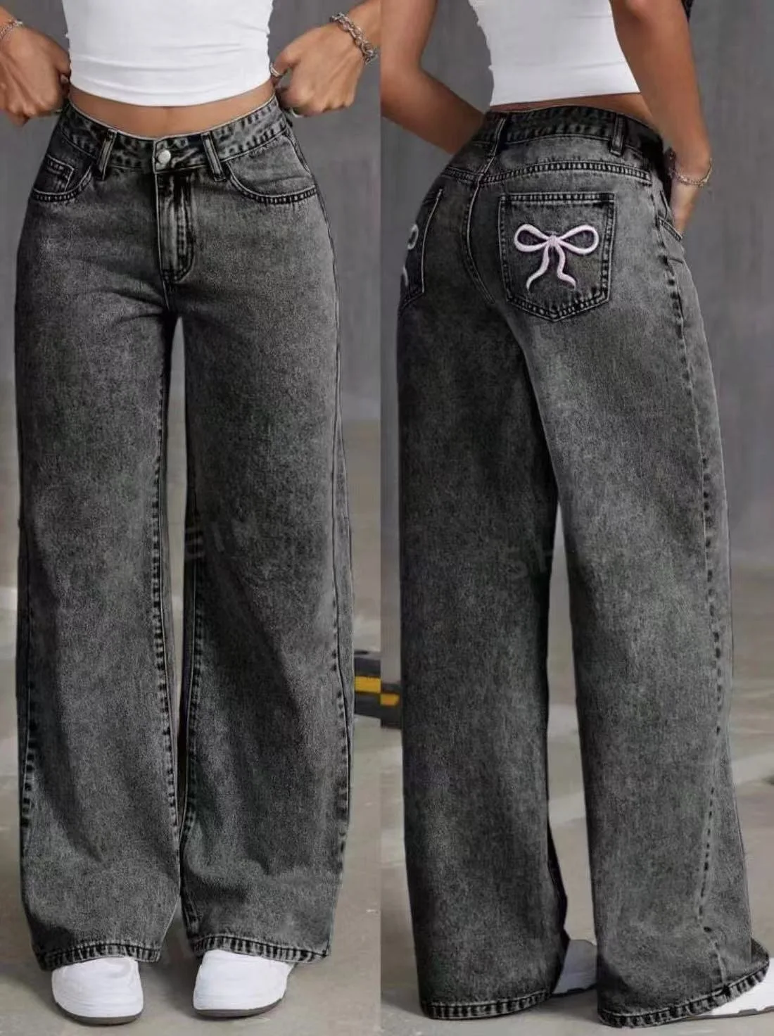 Loose Casual Embroidered Knot Women's Jeans Faionable Sweet And Spicy Sle Straight Leg Cotton Denim Pants
Loose Casual Embroidered Knot Women's Jeans Faionable Sweet And Spicy Sle Straight Leg Cotton Denim Pants