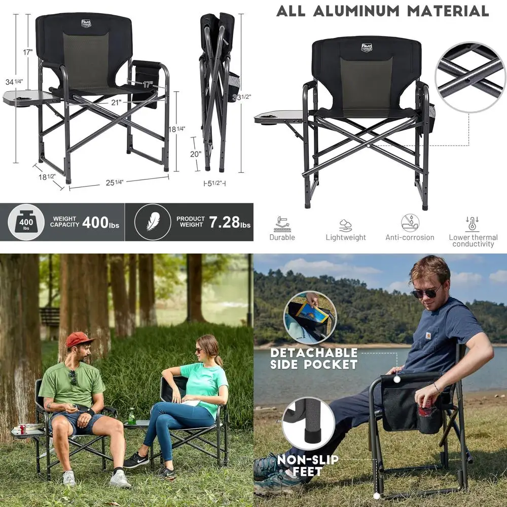 Portable Heavy-Duty Aluminum Camping Chair with Side Table, Holds 400lbs, Ideal for Outdoor Adventures, 2-Pack, Black
Portable Heavy-Duty Aluminum Camping Chair with Side Table, Holds 400lbs, Ideal for Outdoor Adventures, 2-Pack, Black