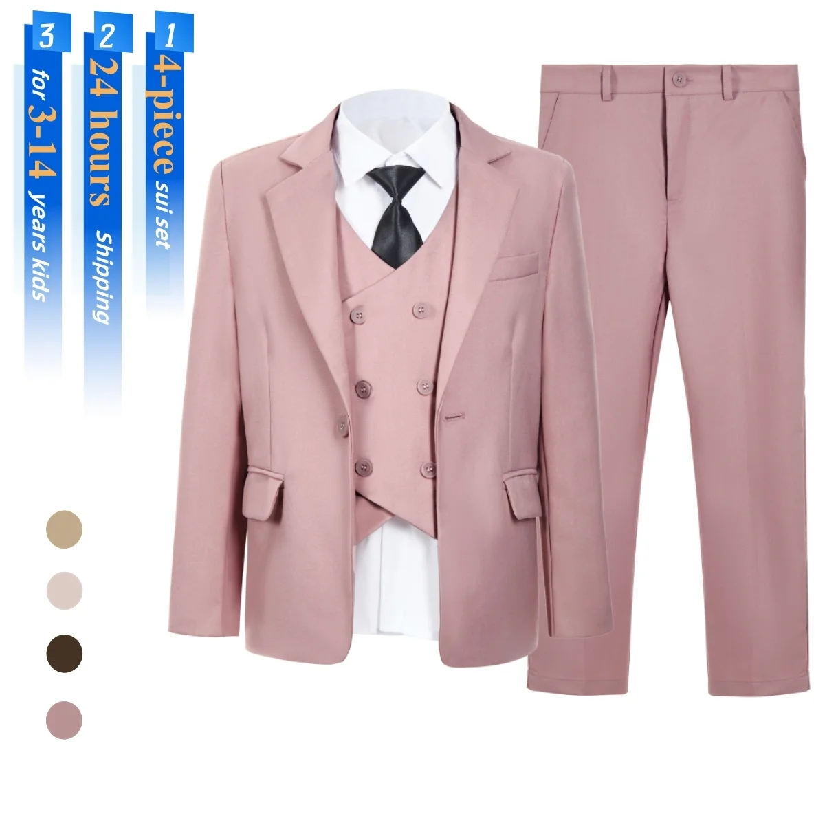 3-14 Years Boys Solid Suit Set, Wedding Suits for Kids Slim Fitting Children 4-Piece Tuxedo Pants Formal Dresswear
3-14 Years Boys Solid Suit Set, Wedding Suits for Kids Slim Fitting Children 4-Piece Tuxedo Pants Formal Dresswear