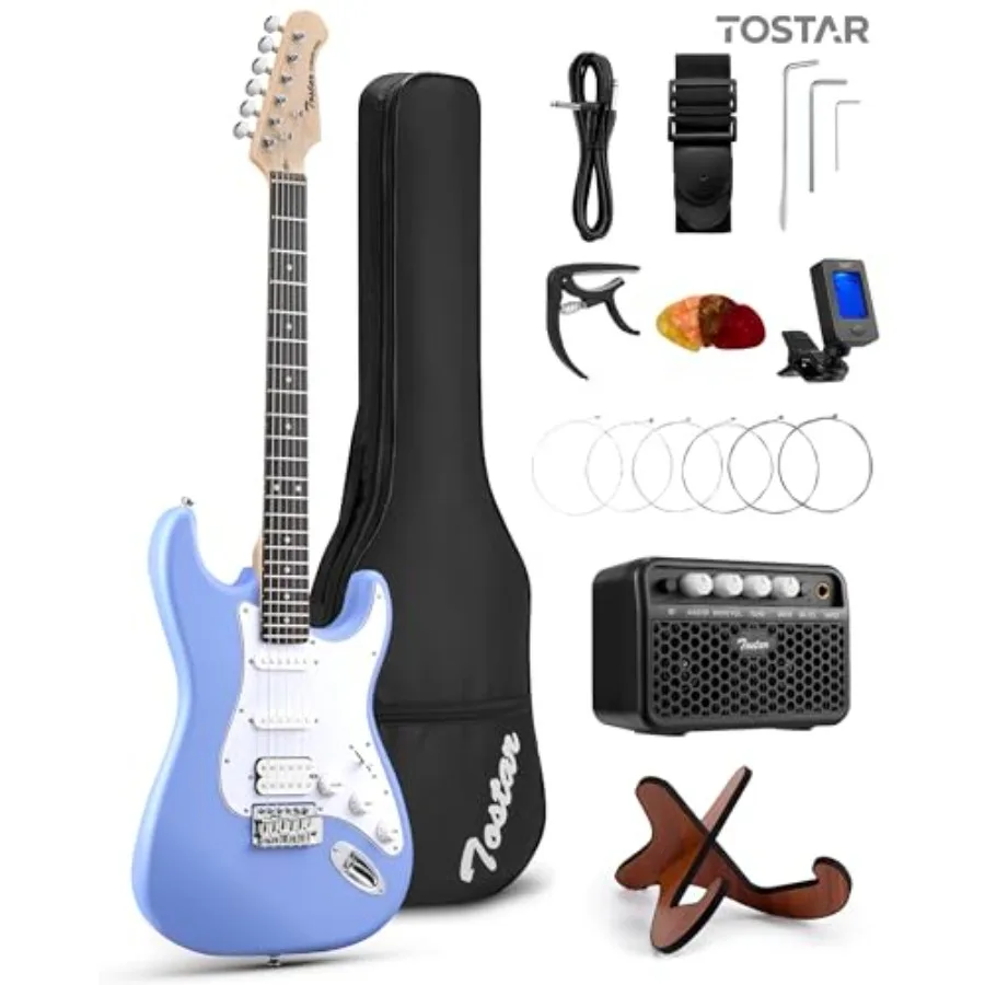 Electric Guitar Kit with Amp 39 Full Size Blue Guitar for Adults Versatile Sound Rounded Body Design 5-Way SSH Pickup Switch 2