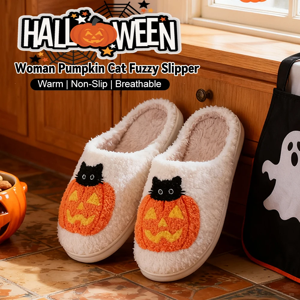 Бытовые нечеткие тапочки с тыквой и котом на Хэллоуин, нескользящие милые удобные женские тапочки, уличные домашние теплые туфли на плоской подошве с закрытым носком
Бытовые нечеткие тапочки с тыквой и котом на Хэллоуин, нескользящие милые удобные женские тапочки, уличные домашние теплые туфли на плоской подошве с закрытым носком