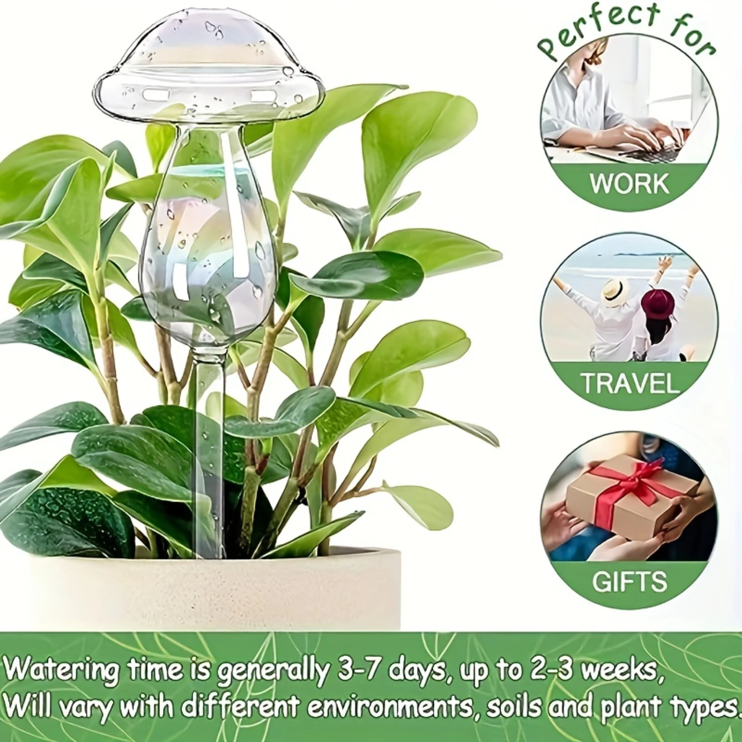 Packs, Plant Watering Glass Globes, Iridescent Gradient Color Clear Mushroom Self Watering Spikes-Plant Watering Bulbs Devices
Packs, Plant Watering Glass Globes, Iridescent Gradient Color Clear Mushroom Self Watering Spikes-Plant Watering Bulbs Devices