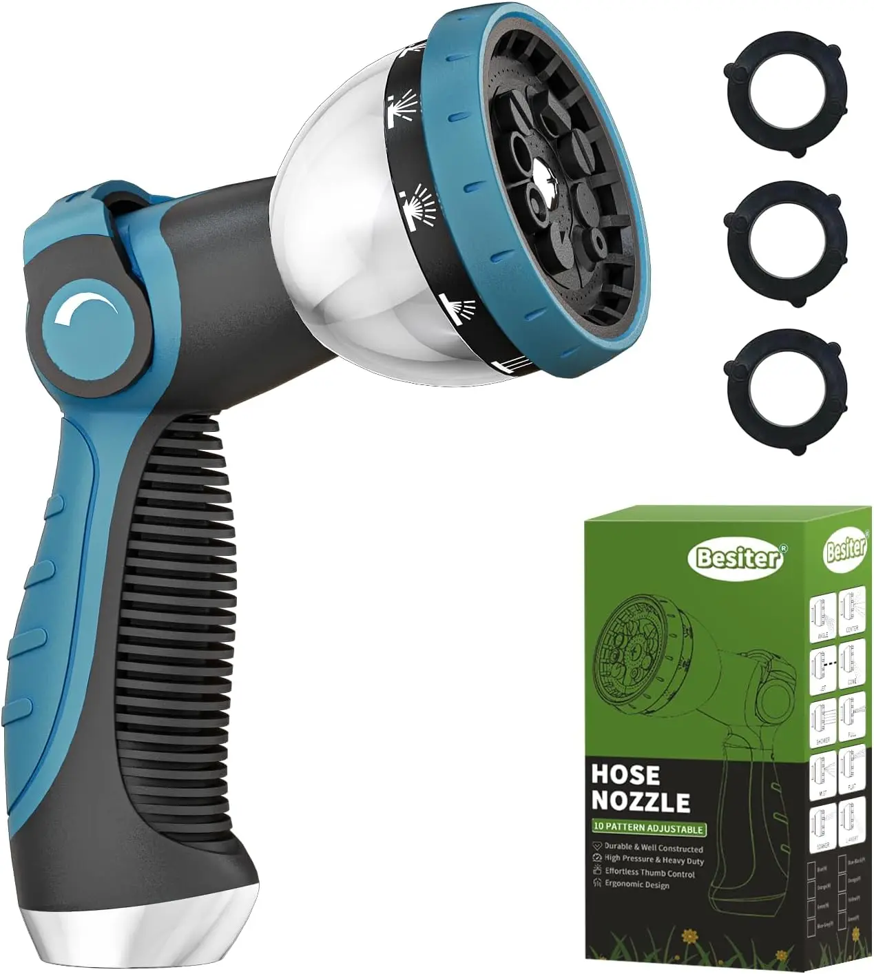 Garden Hose Nozzle with 10 Spray Patterns, Thumb Control On/Off Valve, High Pressure Metal Water Nozzle for Car Wash, Plants
Garden Hose Nozzle with 10 Spray Patterns, Thumb Control On/Off Valve, High Pressure Metal Water Nozzle for Car Wash, Plants
