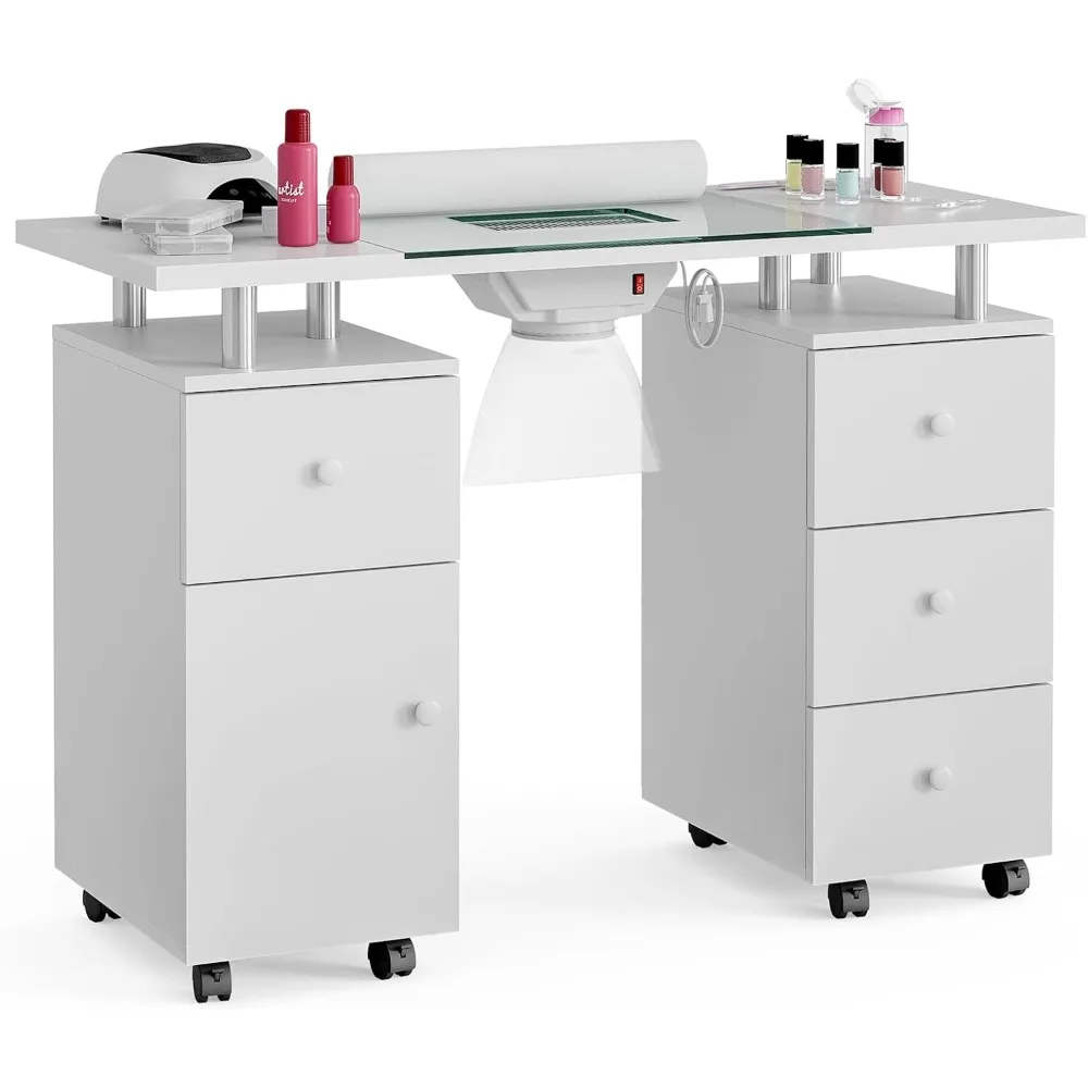 Manicure Table, Glass Top Nail Tech Desk Nail Table Station for Nail Tech w/Electric Downdraft Vent, Wrist Cushion, Lockable Whe
Manicure Table, Glass Top Nail Tech Desk Nail Table Station for Nail Tech w/Electric Downdraft Vent, Wrist Cushion, Lockable Whe