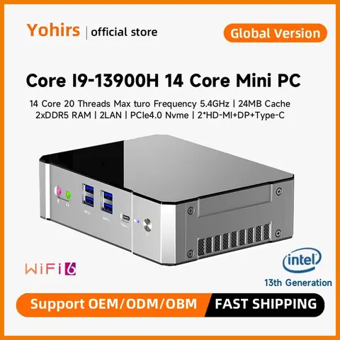 Yohirs 13. Generation i9 13900H i7 13700H Mini-PC-Gaming-Computer Thunderbolt 4 DDR5 M.2 NVME 2*2,5G LAN Desktop 4*4K HD2.0 DP WiFi6