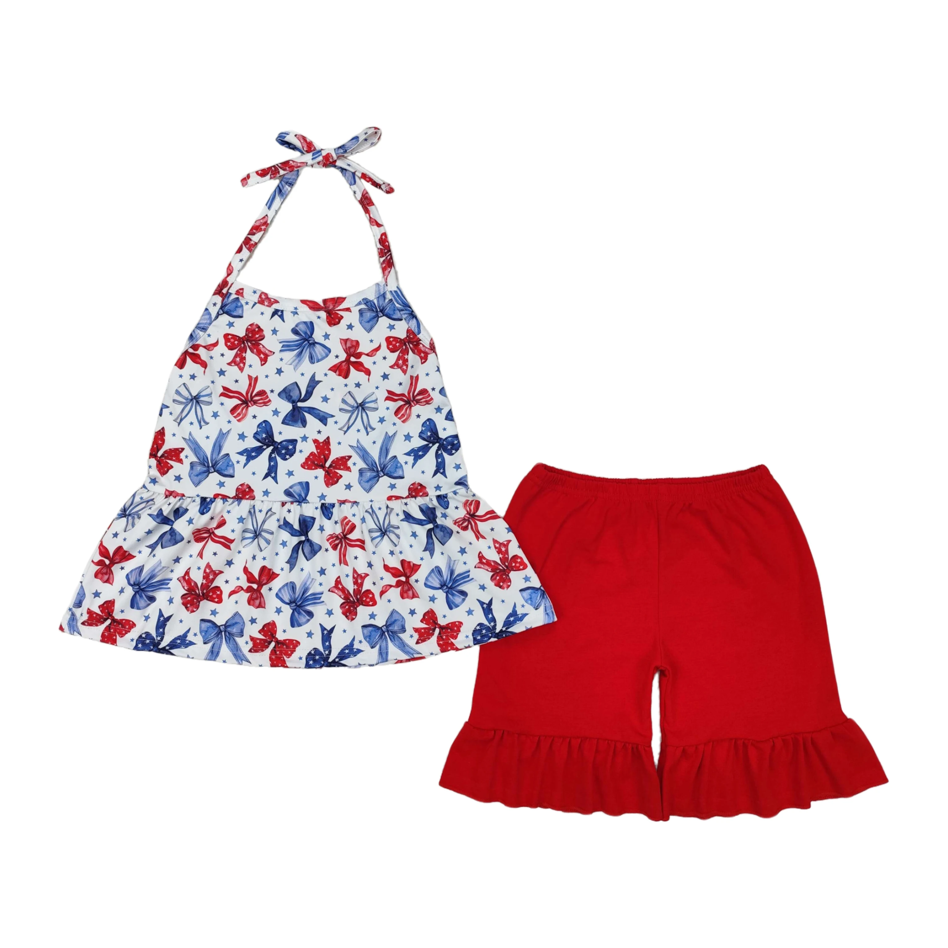Wholesale Baby Girl July 4th Outfit Toddler Red Blue Bows Halter Tunic Cotton Ruffle Shorts Kids Sleeveless Children Infant Set
Wholesale Baby Girl July 4th Outfit Toddler Red Blue Bows Halter Tunic Cotton Ruffle Shorts Kids Sleeveless Children Infant Set