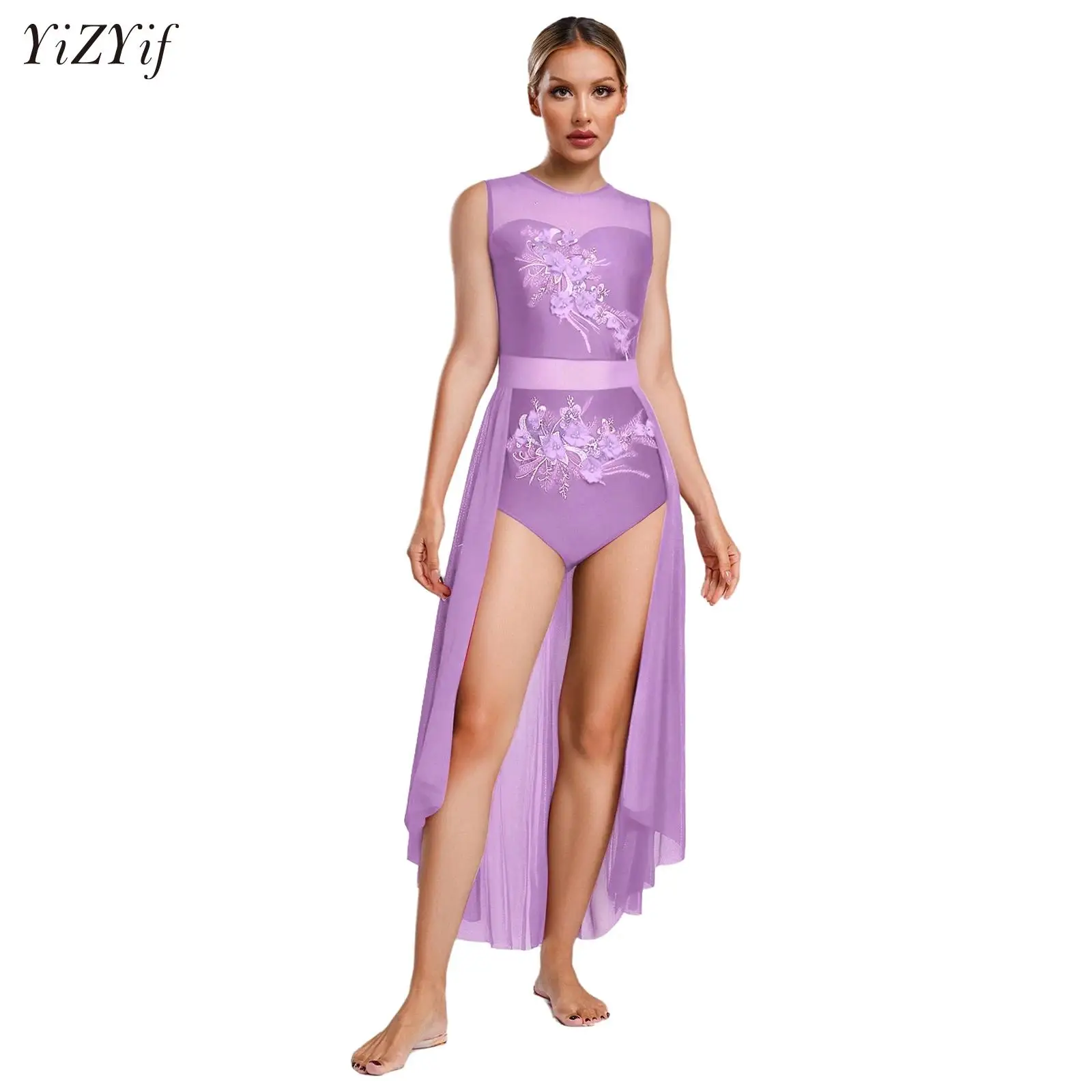 Women Modern Lyrical Dance Performance Costume Sleeveless Applique Flower Leotard Flowing Dress for Ballet Gymnastics Skating
Women Modern Lyrical Dance Performance Costume Sleeveless Applique Flower Leotard Flowing Dress for Ballet Gymnastics Skating