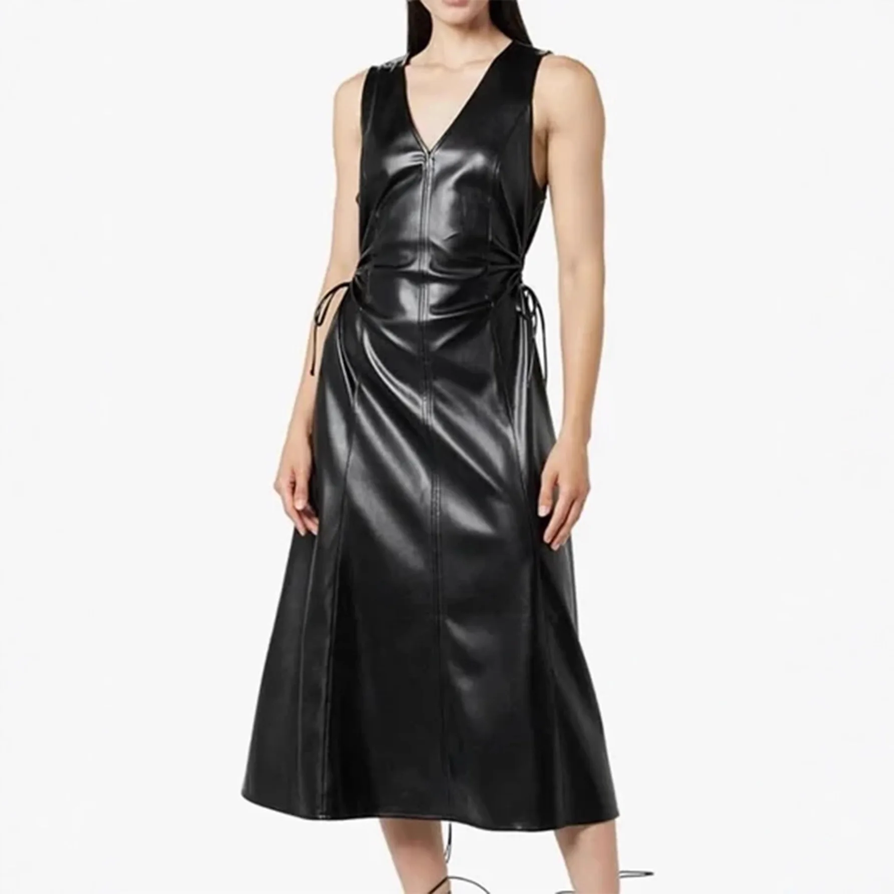 Faux Leather Long Dresses for Women Sleeveless Summer Dress Woman Sexy V-neck Streewear Womens Dresses Clubwear Female Dress 
Faux Leather Long Dresses for Women Sleeveless Summer Dress Woman Sexy V-neck Streewear Womens Dresses Clubwear Female Dress