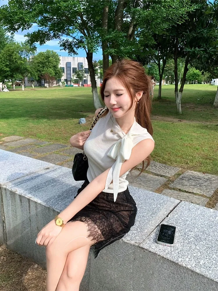 Elegant Necktie Sleeveless Slim Fit Knitted Top Pure Desirable Sexy High Waist Illusory Thin Lace Half-length Skirt Tw...
Elegant Necktie Sleeveless Slim Fit Knitted Top Pure Desirable Sexy High Waist Illusory Thin Lace Half-length Skirt Tw...