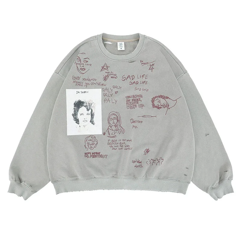 Негабаритный винтажный свитшот с принтом граффити Harkauju, рваный уличный пуловер, топы для мужчин
Негабаритный винтажный свитшот с принтом граффити Harkauju, рваный уличный пуловер, топы для мужчин