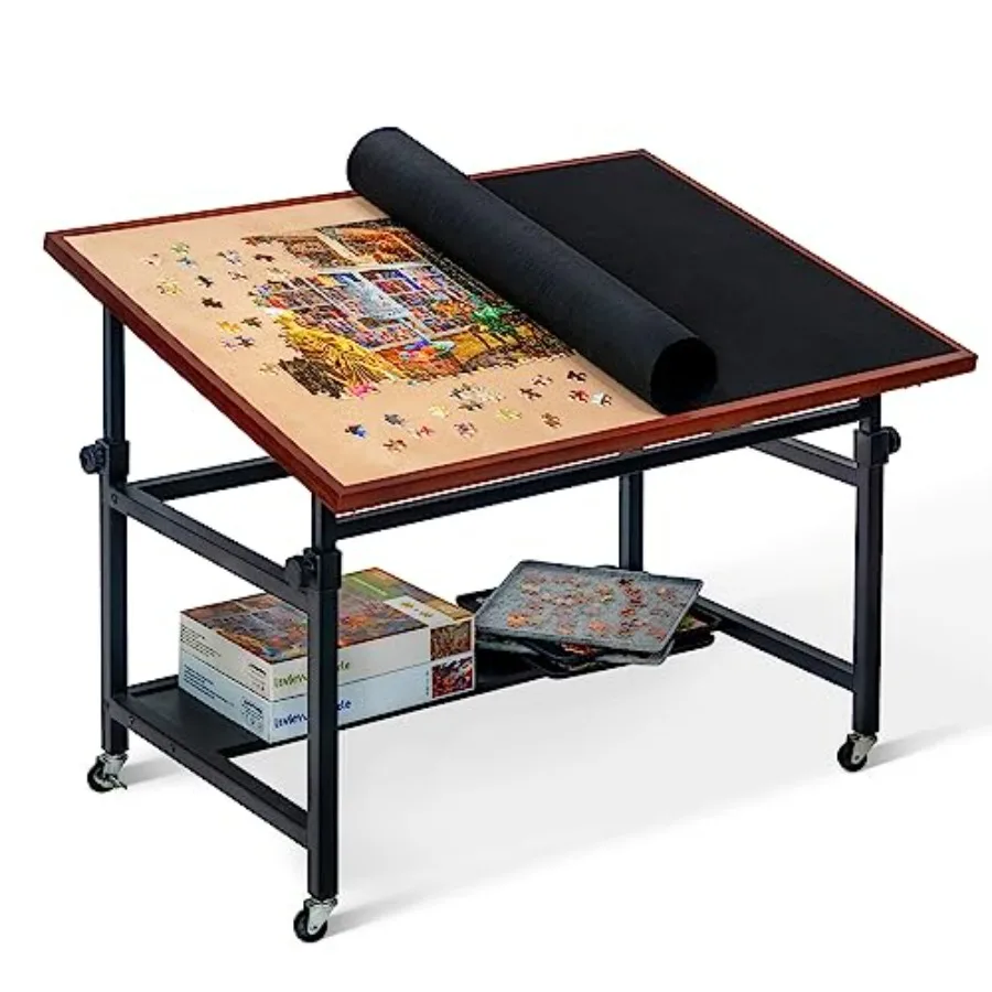 Puzzle table for adults, wooden, brown, 1500-piece tilting design with adjustable angle/height, cover, storage, 4 wheels, non-s
Puzzle table for adults, wooden, brown, 1500-piece tilting design with adjustable angle/height, cover, storage, 4 wheels, non-s