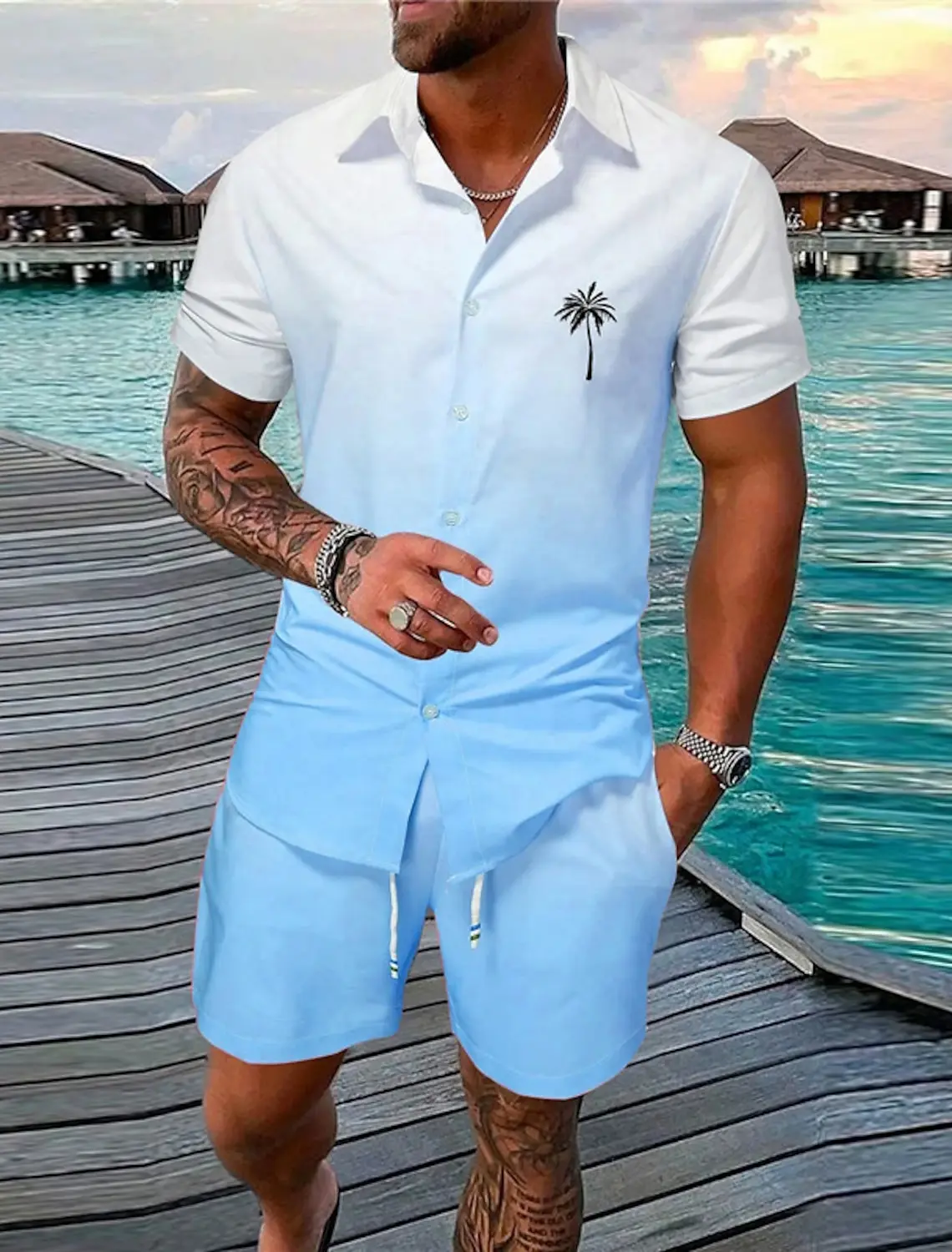 Men's Coconut Tree Tropical Plants 2-Piece Summer Shirt Set Beach Shirt Holiday Beach Suit Shorts and Short Sleeves
Men's Coconut Tree Tropical Plants 2-Piece Summer Shirt Set Beach Shirt Holiday Beach Suit Shorts and Short Sleeves