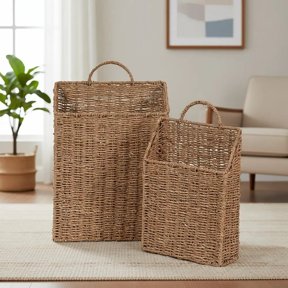 Handwoven Seagrass Hanging Baskets Set, 2-Piece, Durable Metal Wire, Versatile for Organizing Papers and Mail, Natural Style
Handwoven Seagrass Hanging Baskets Set, 2-Piece, Durable Metal Wire, Versatile for Organizing Papers and Mail, Natural Style