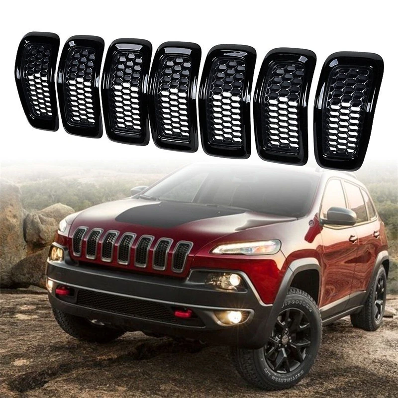 7pcs Chrome/Glossy Black Front Bumper Grille Honeycomb Mesh Grill Cover Trim Decor for Jeep Cherokee 2014 2015 2016 2017 2018
7pcs Chrome/Glossy Black Front Bumper Grille Honeycomb Mesh Grill Cover Trim Decor for Jeep Cherokee 2014 2015 2016 2017 2018