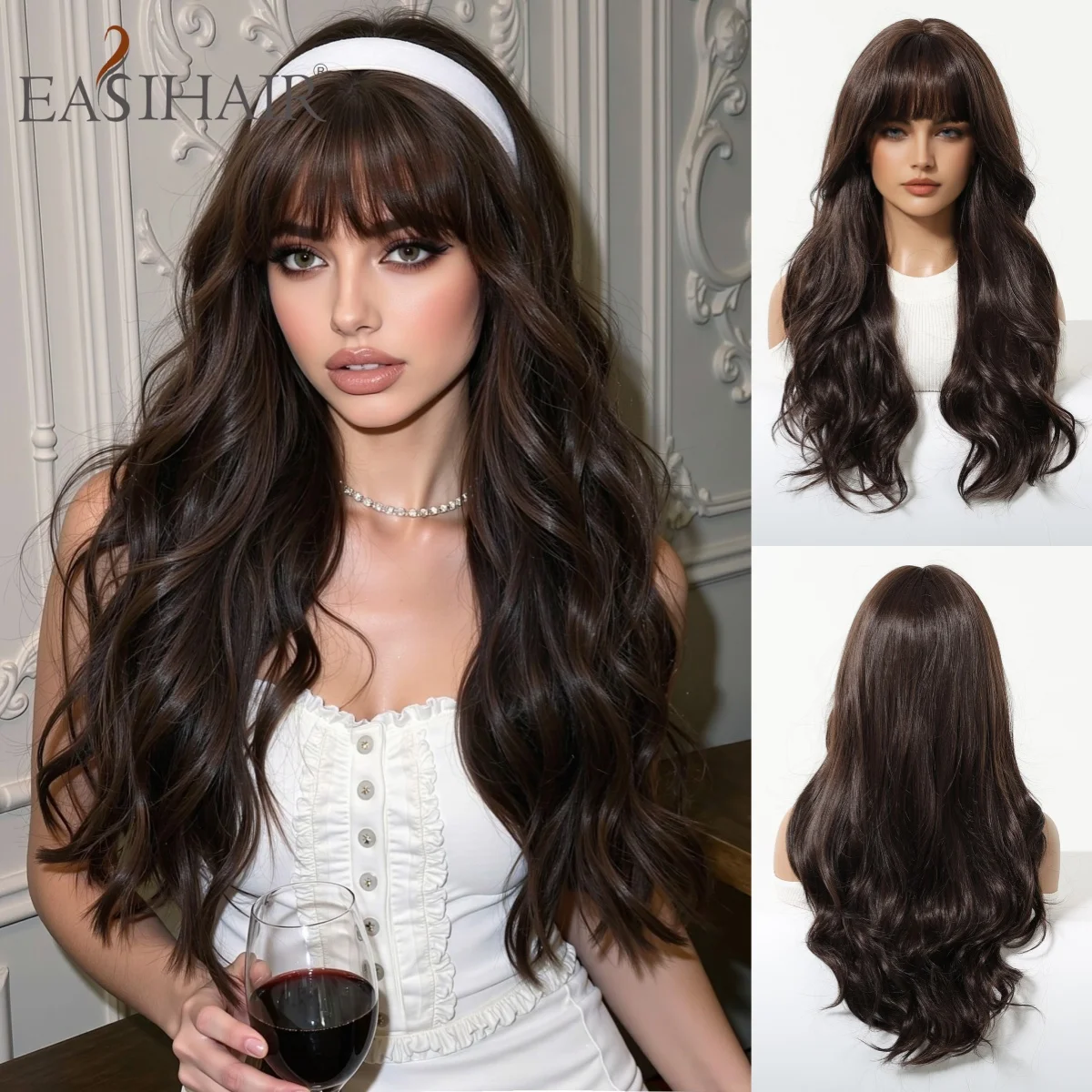 22 Inch Long Wavy Synthetic Wig with Bangs Dark Brown Heat Resistant Fiber Full Cap Wig for Women Daily Party Cosplay
22 Inch Long Wavy Synthetic Wig with Bangs Dark Brown Heat Resistant Fiber Full Cap Wig for Women Daily Party Cosplay