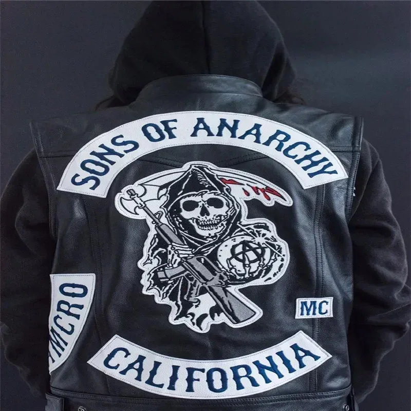Sons Of Anarchy Embroidery Leather Rock Punk Vest Cosplay Costume Black Color Motorcycle Sleeveless Jacket
Sons Of Anarchy Embroidery Leather Rock Punk Vest Cosplay Costume Black Color Motorcycle Sleeveless Jacket