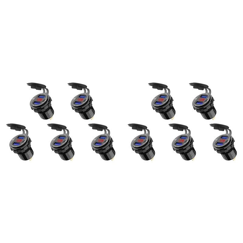 10X Quick Charge 3.0 Dual 12V USB Car Charger, Aluminum Socket With Switch Button And Red Digital Voltmeter, Waterproof
10X Quick Charge 3.0 Dual 12V USB Car Charger, Aluminum Socket With Switch Button And Red Digital Voltmeter, Waterproof