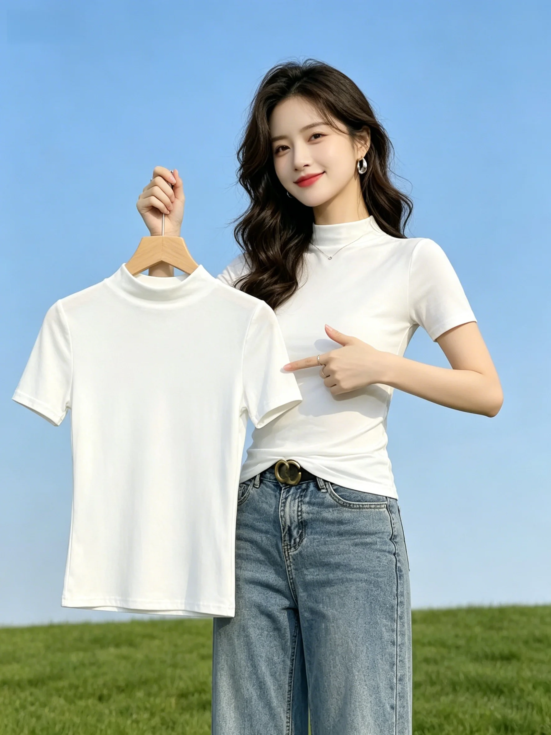 Summer 2026 Casual Short Sleeve Half High Neck Women's T-shirt plus Size Inner Wear Commute Sexy Base Shirt Simple Style
Summer 2026 Casual Short Sleeve Half High Neck Women's T-shirt plus Size Inner Wear Commute Sexy Base Shirt Simple Style