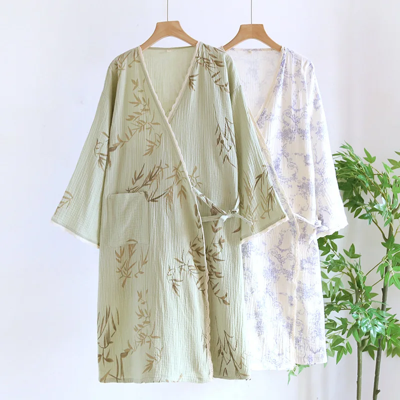Japanese Spring Autumn Cotton Bamboo Crepe Kimono Nightgownbathrobe Women's Thin 100% Cotton Gauze Antique Yukata Home Robe
Japanese Spring Autumn Cotton Bamboo Crepe Kimono Nightgownbathrobe Women's Thin 100% Cotton Gauze Antique Yukata Home Robe