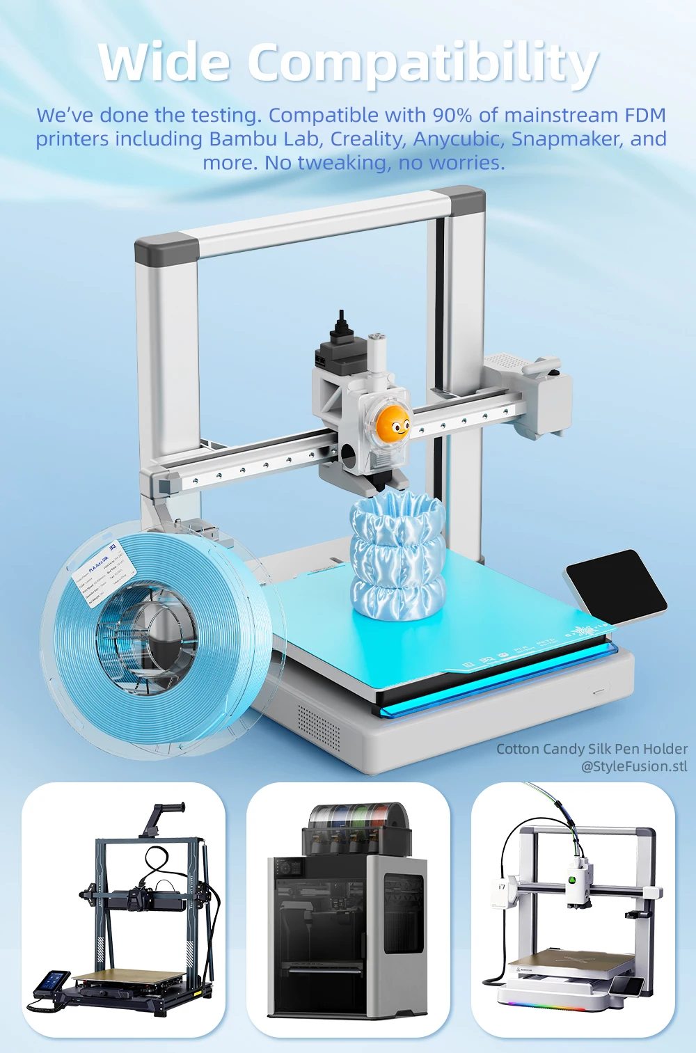 Филамент для 3D-печати BIQU PLA Aura Silk, улучшенный для удобства печати, совместим с Bambu Lab.
Филамент для 3D-печати BIQU PLA Aura Silk, улучшенный для удобства печати, совместим с Bambu Lab.