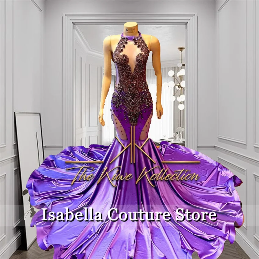 Elegant Purple Long Mermaid Prom Dress For Black Girls Bead Diamonds Birthday Party Gown Leather Evening Robe Halter Customized
Elegant Purple Long Mermaid Prom Dress For Black Girls Bead Diamonds Birthday Party Gown Leather Evening Robe Halter Customized