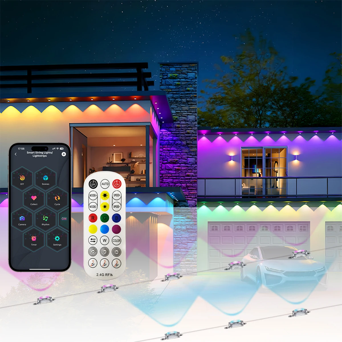 300FT Permanent Outdoor Eaves Light Intelligent RGB CW 180 LED Eaves Light IP67 Waterproof Suitable For Christmas Parties
300FT Permanent Outdoor Eaves Light Intelligent RGB CW 180 LED Eaves Light IP67 Waterproof Suitable For Christmas Parties