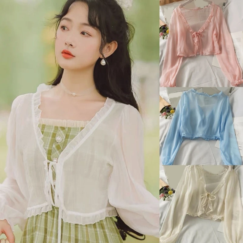 Women Summer Puff Long Sleeve Tie Front Cropped Cardigans Ruffle Trim Lightweight Sheer Shawl Wrap Shrug Blouses
Women Summer Puff Long Sleeve Tie Front Cropped Cardigans Ruffle Trim Lightweight Sheer Shawl Wrap Shrug Blouses