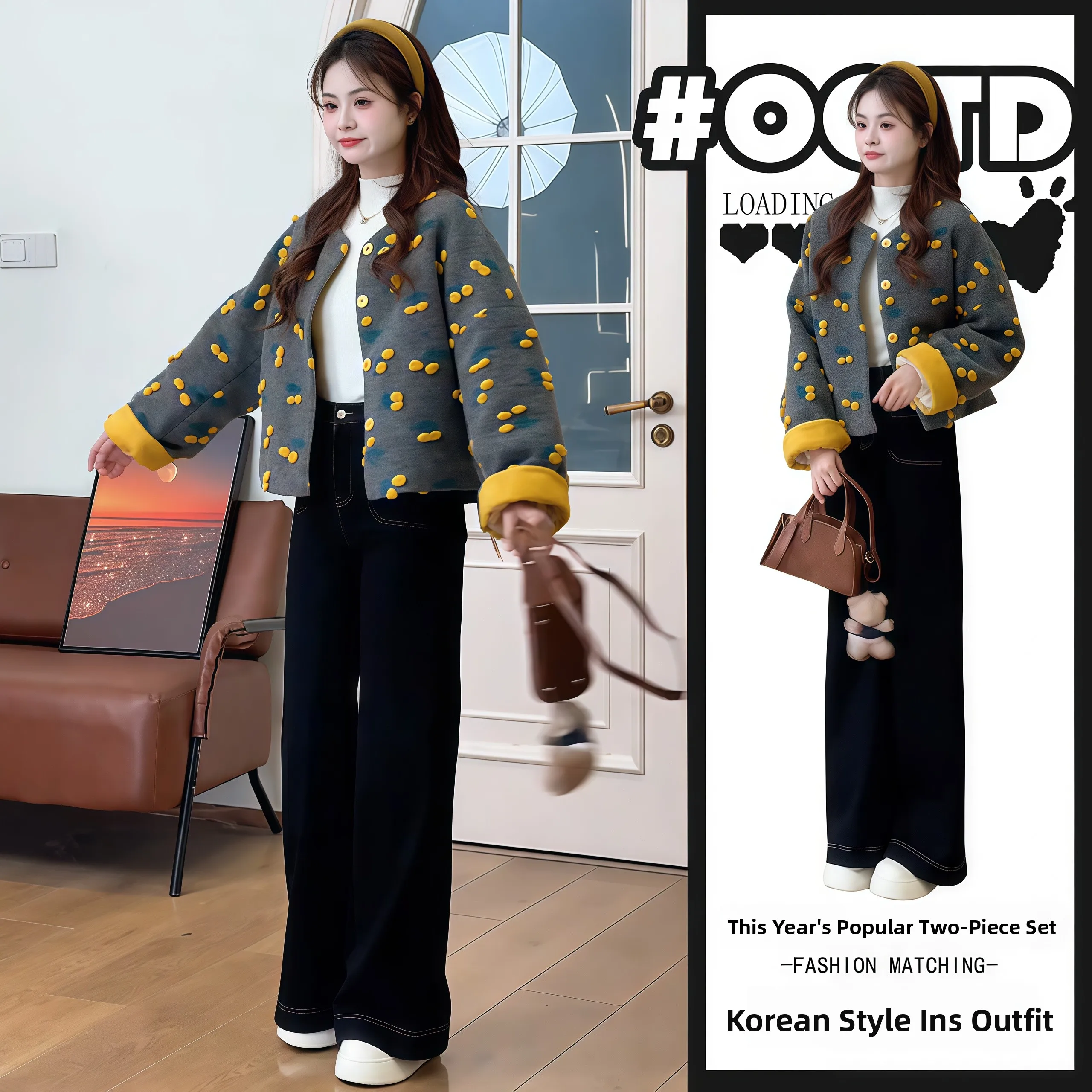 Fall Winter Fashion Set Elegant Color Block Woolen Coat And Jeans Two-Piece Suit for Women Luxury Style Long Sleeve round Neck
Fall Winter Fashion Set Elegant Color Block Woolen Coat And Jeans Two-Piece Suit for Women Luxury Style Long Sleeve round Neck