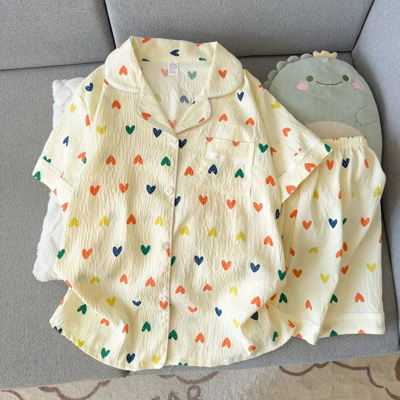 Women Summer Lapel Open Front Pajama Set Short Sleeve Top Shorts, Sweet Ins Teen Loungewear, Casual Daily Outdoor Home Wear Suit
Women Summer Lapel Open Front Pajama Set Short Sleeve Top Shorts, Sweet Ins Teen Loungewear, Casual Daily Outdoor Home Wear Suit