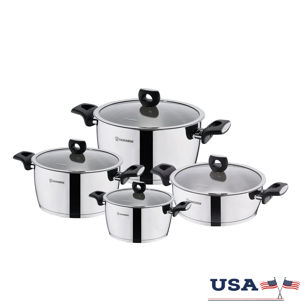 8 Piece Stainless Steel Casserole Cookware Set with Glass Lids Induction Compatible Solar Base Ergonomic Bakelite Handles
8 Piece Stainless Steel Casserole Cookware Set with Glass Lids Induction Compatible Solar Base Ergonomic Bakelite Handles