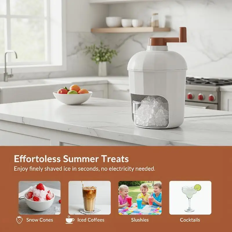 Manual Ice Crusher Small Shaved Ice Machine for Homemade Treats Fun and Easy to Use for the Whole Family
Manual Ice Crusher Small Shaved Ice Machine for Homemade Treats Fun and Easy to Use for the Whole Family