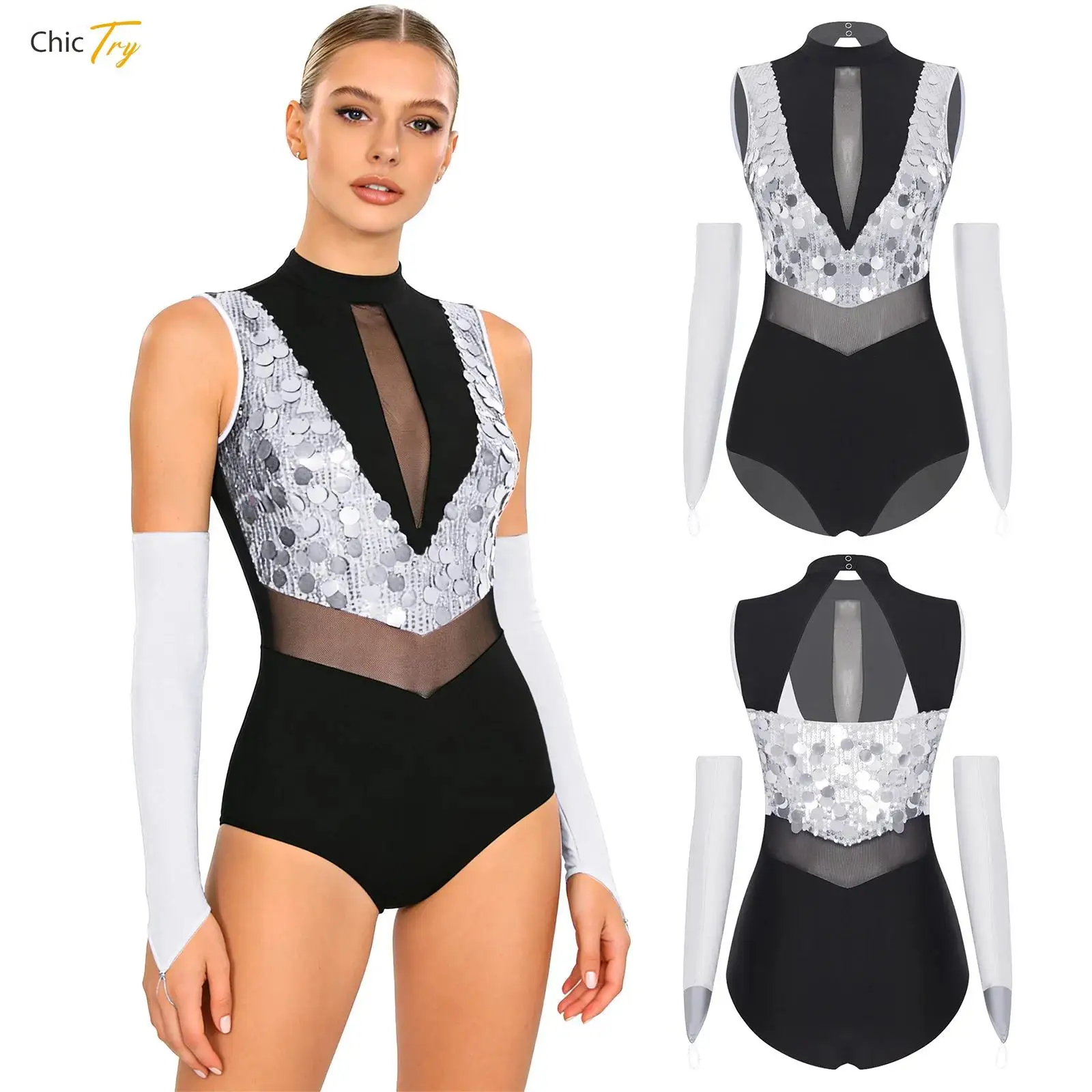 Womens Sequins Ballet Leotard Gymnastics Dance Performance Stage Costume Unitard Complete Set with Color Block Bodysuit Gloves
Womens Sequins Ballet Leotard Gymnastics Dance Performance Stage Costume Unitard Complete Set with Color Block Bodysuit Gloves