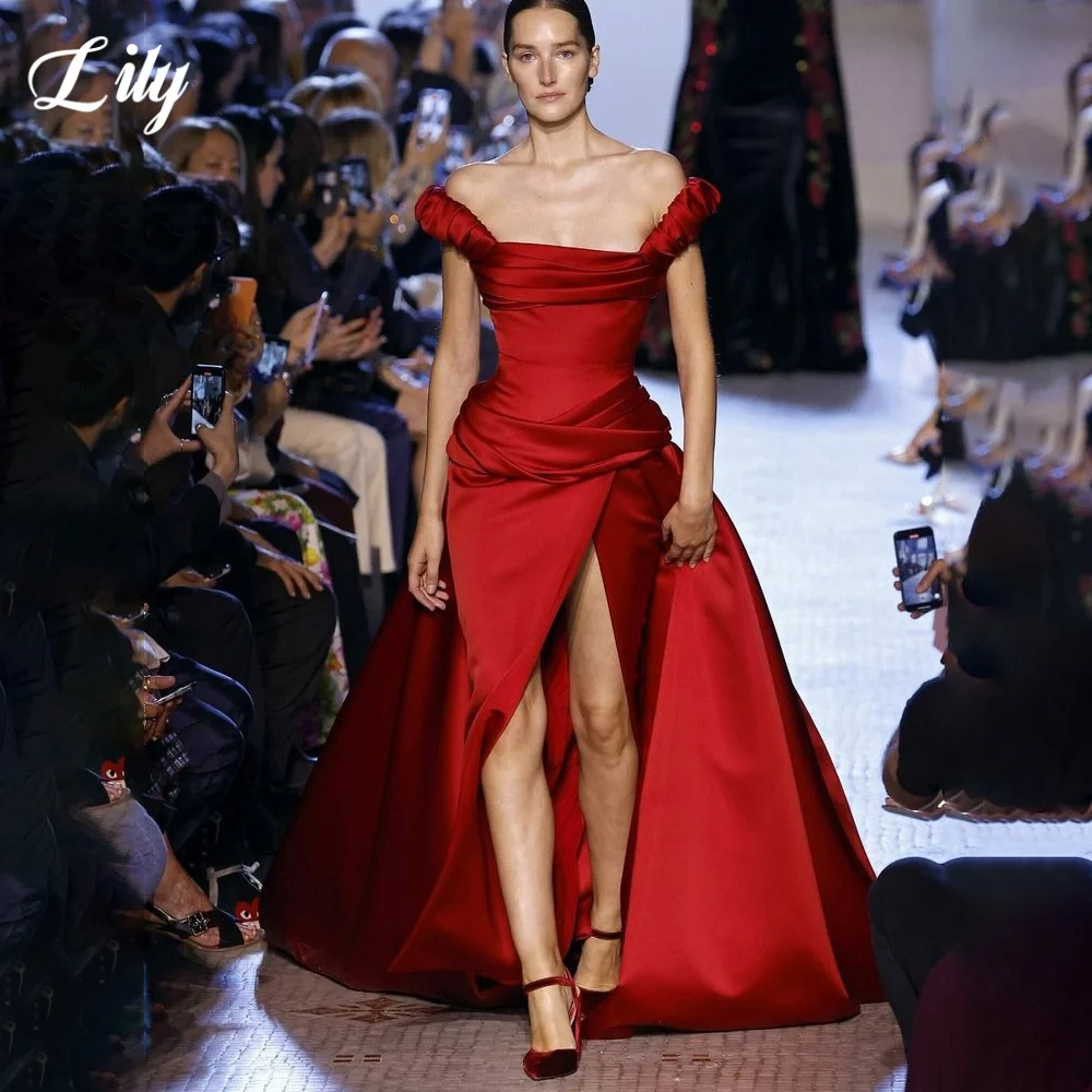 Lily Red Elegant Formal Gown Off the Shoulder Backless Prom Dress Pleating A-Line Side Split Evening Dress for Woman Customized
Lily Red Elegant Formal Gown Off the Shoulder Backless Prom Dress Pleating A-Line Side Split Evening Dress for Woman Customized