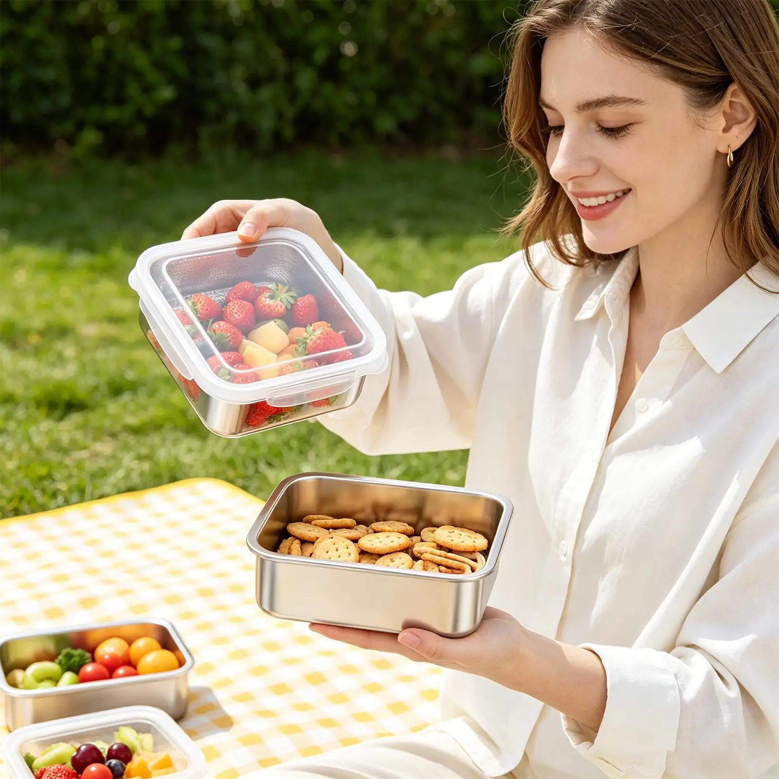 Lunch Box for Men Stainless Steel Airtight with Strainer Stackable Food Storage Containers for Fruit Vegetable Salad Kitchen
Lunch Box for Men Stainless Steel Airtight with Strainer Stackable Food Storage Containers for Fruit Vegetable Salad Kitchen
