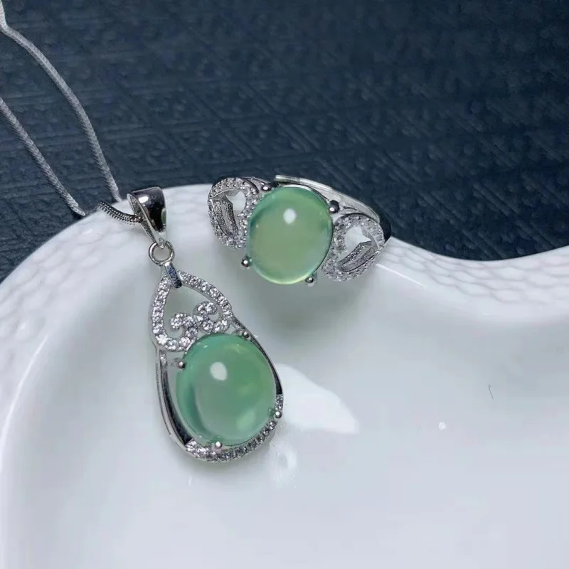 Natural Prehnite 925 Silver Inlaid Engagement Wedding Two-Piece Set Ring Pendant
Natural Prehnite 925 Silver Inlaid Engagement Wedding Two-Piece Set Ring Pendant