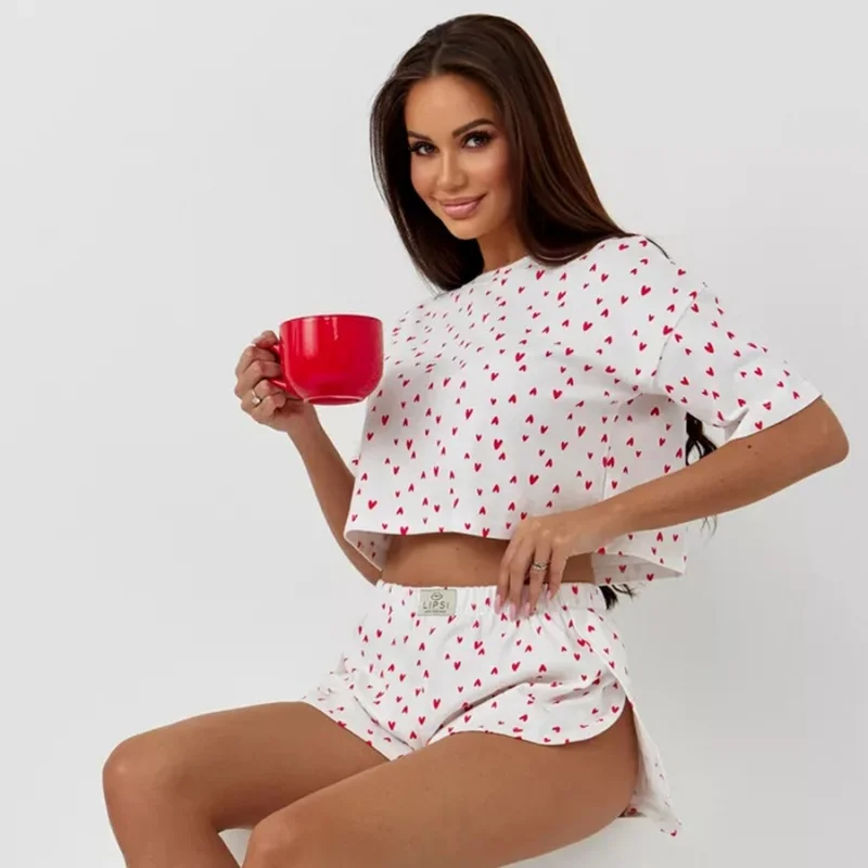 Summer New Ms. Europe and the United States Short-Sleeved Pajamas Girls Home Wear Cotton Casual Short-Sleeved Shorts Suit
Summer New Ms. Europe and the United States Short-Sleeved Pajamas Girls Home Wear Cotton Casual Short-Sleeved Shorts Suit