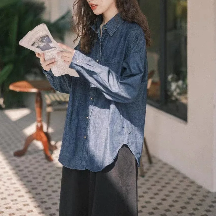 Retro Denim Shirt Women's Open Cardigan Long Sleeve Loose Slimming Top Trendy Design Casual Comfortable Cotton Workwear
Retro Denim Shirt Women's Open Cardigan Long Sleeve Loose Slimming Top Trendy Design Casual Comfortable Cotton Workwear