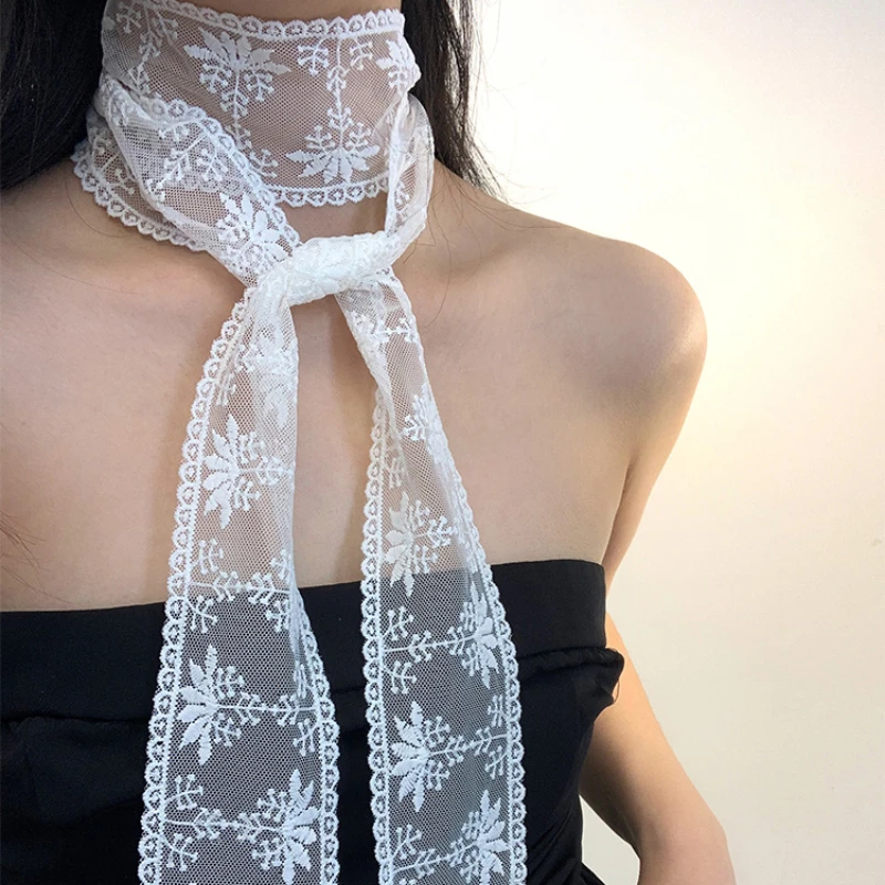Korean White Lace Streamer Silk Scarf Women's Summer Thin Accessories Slender Strip Scarf Versatile Decorative Neck Scarf
Korean White Lace Streamer Silk Scarf Women's Summer Thin Accessories Slender Strip Scarf Versatile Decorative Neck Scarf