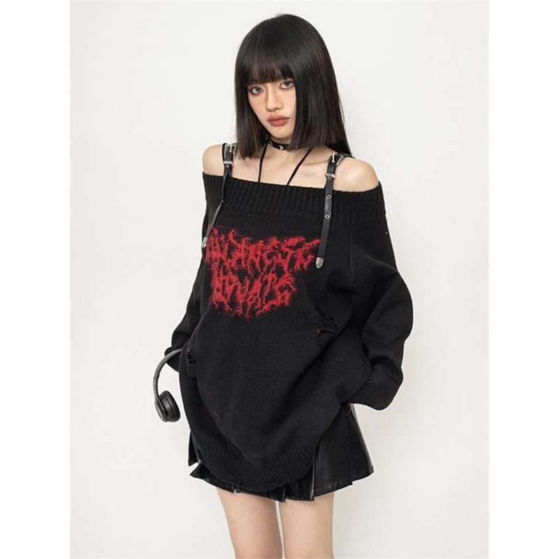 Y2K Slash Neck Sweater Women Gothic Punk Print Knitted Pullovers Aesthetic Sexy Off Shoulder Black Knitwear Long Sleeve Jumpers
Y2K Slash Neck Sweater Women Gothic Punk Print Knitted Pullovers Aesthetic Sexy Off Shoulder Black Knitwear Long Sleeve Jumpers