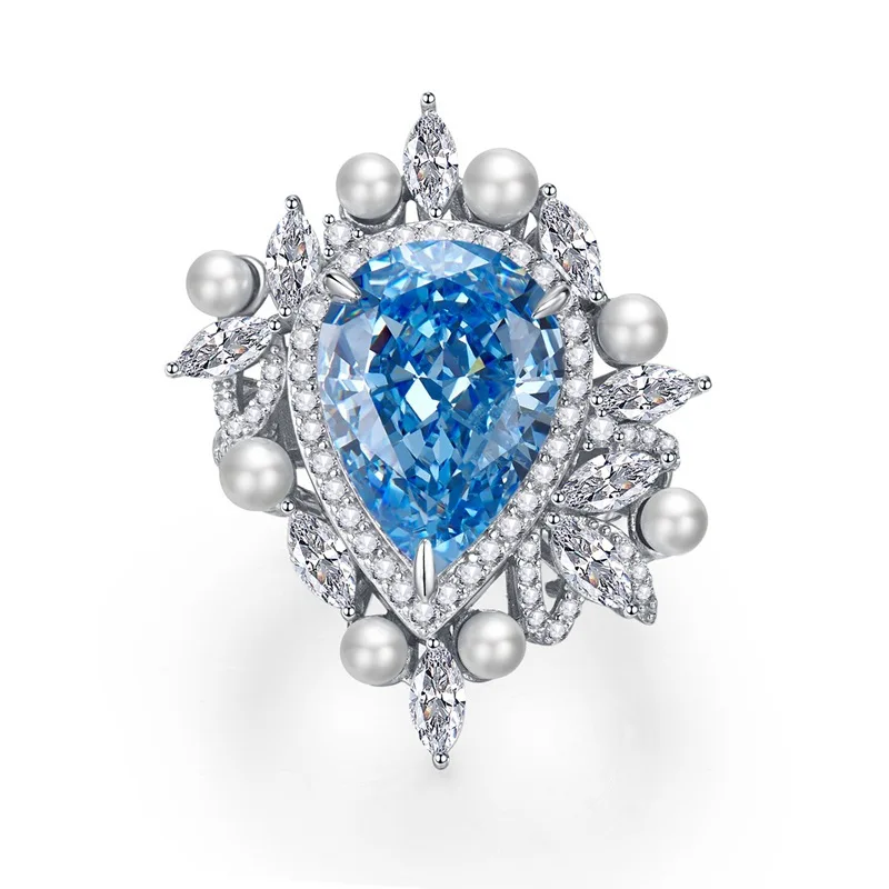 S925 Silver Ring High Carbon Diamond Blue Treasure 11 * 15mm Water Drop Embedding Pearl Ring Fashion Ring Jewelry
S925 Silver Ring High Carbon Diamond Blue Treasure 11 * 15mm Water Drop Embedding Pearl Ring Fashion Ring Jewelry
