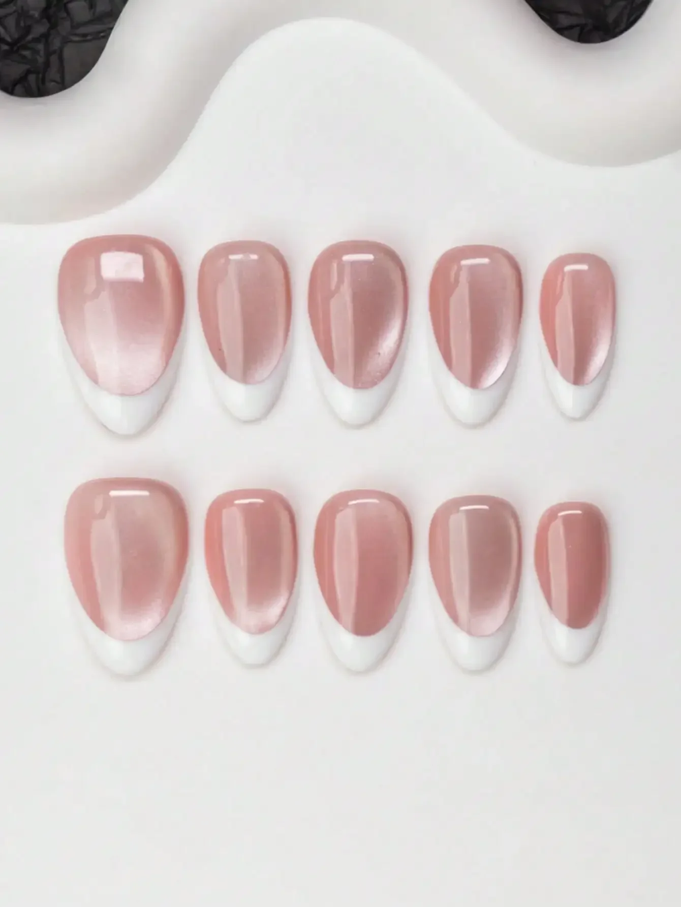 10pcs/Set Handmade Almond-Shaped Y2K Baddie Style Nail Tips, Nude & White Color With French Tips & Cat Eye Design, Suitable For
10pcs/Set Handmade Almond-Shaped Y2K Baddie Style Nail Tips, Nude & White Color With French Tips & Cat Eye Design, Suitable For