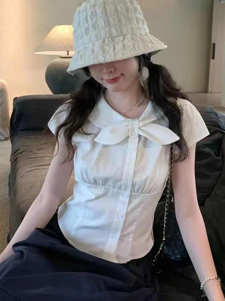Sweet Shirts Women Bow Short Sleeve Summer Fashion Elegant Crop Tops Vintage Y2k Aesthetic Harajuku Blouse Female
Sweet Shirts Women Bow Short Sleeve Summer Fashion Elegant Crop Tops Vintage Y2k Aesthetic Harajuku Blouse Female