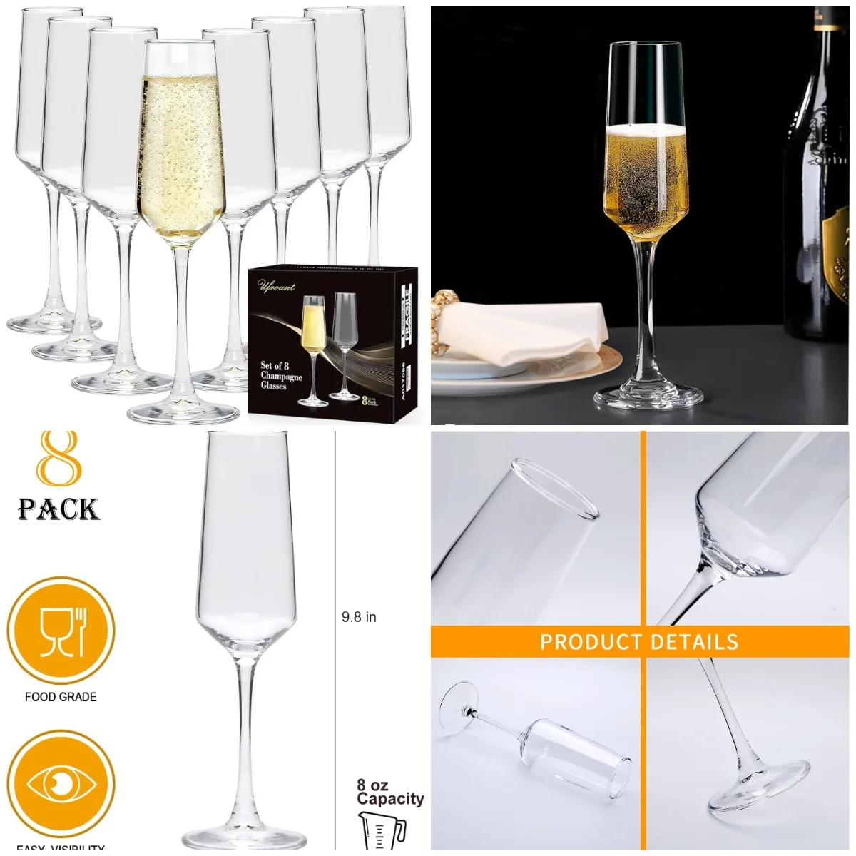 Набор бокалов для шампанского, 8 унций, прозрачные флейты для свадьбы, вечеринки, просекко и моimosas
Набор бокалов для шампанского, 8 унций, прозрачные флейты для свадьбы, вечеринки, просекко и моimosas