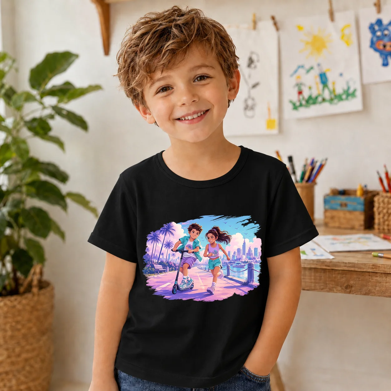 Summer Kids Cotton T Shirt Cute Anime Boy Skate Scooter Girl Running City Landscape Graphic Tee Boys Girls O Neck Soft Breathabl
Summer Kids Cotton T Shirt Cute Anime Boy Skate Scooter Girl Running City Landscape Graphic Tee Boys Girls O Neck Soft Breathabl