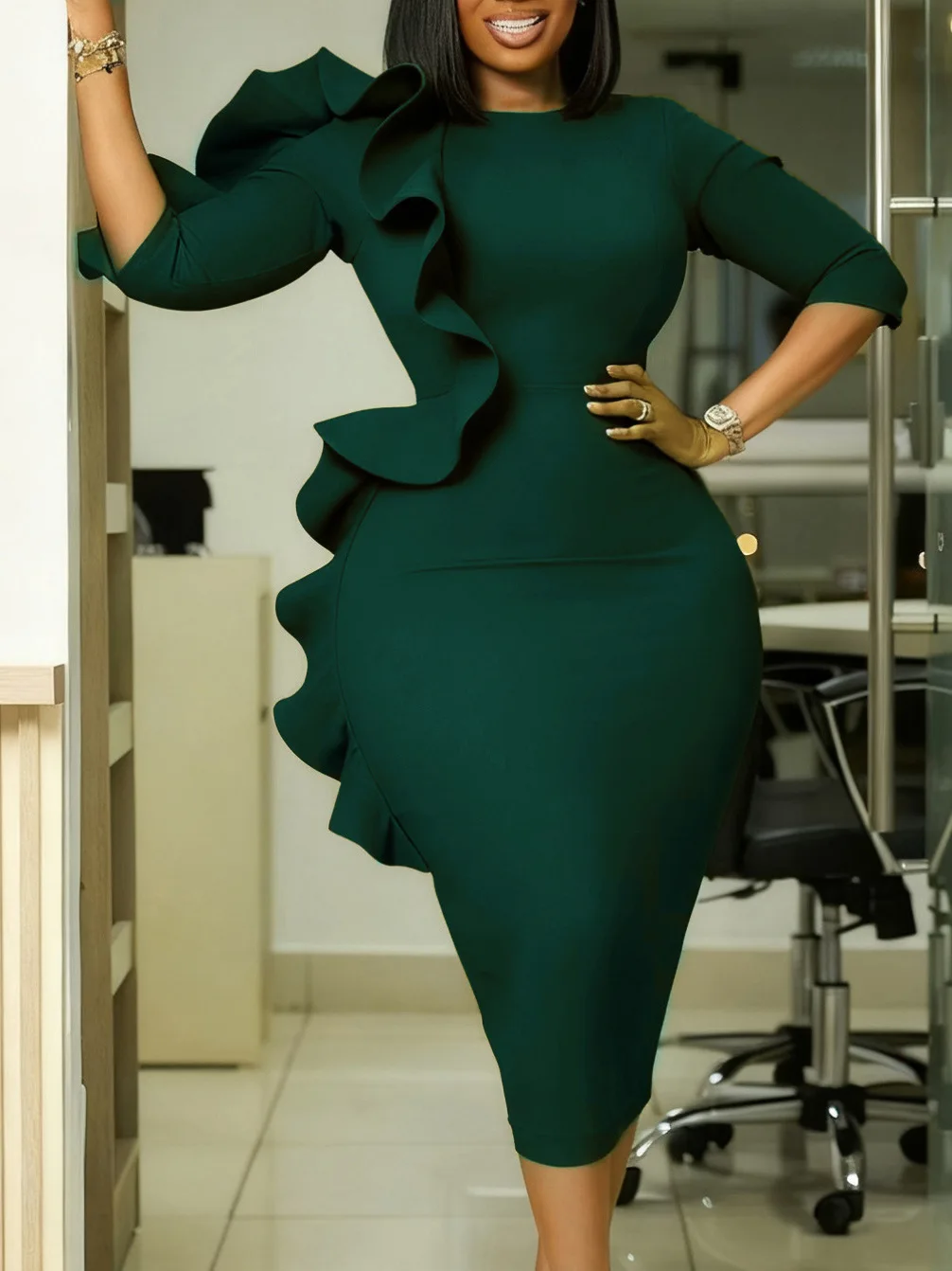 O Neck Ruffle Peplum 3/4 Sleeve Package Hip Mid Dress Women Elegant Occasion Birthday African Wedding Vacation Gowns
O Neck Ruffle Peplum 3/4 Sleeve Package Hip Mid Dress Women Elegant Occasion Birthday African Wedding Vacation Gowns